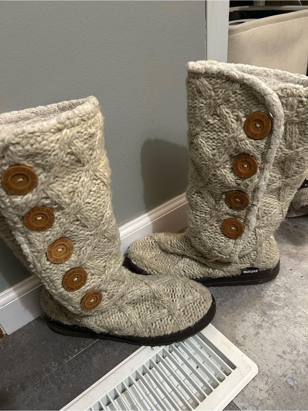 Muk Luks Cream Knit Button-Accent Women's Boots
